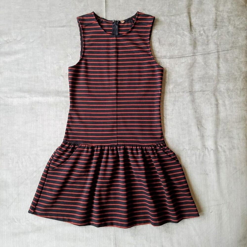 Free People drop waist mini dress (size S) | red and navy stripes | sleeveless